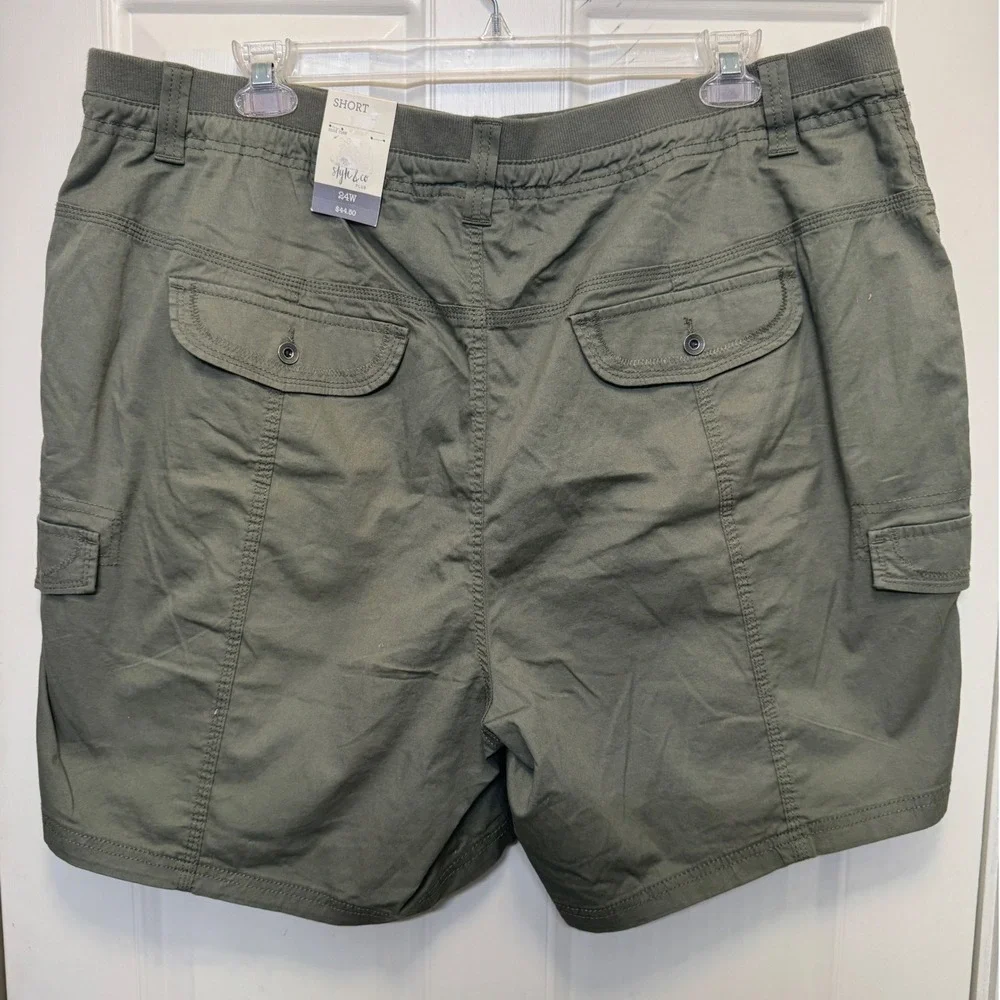 Style & Co Womens Cargo‎ Shorts 24W Olive Green Stretch Utility Outdoor Casual